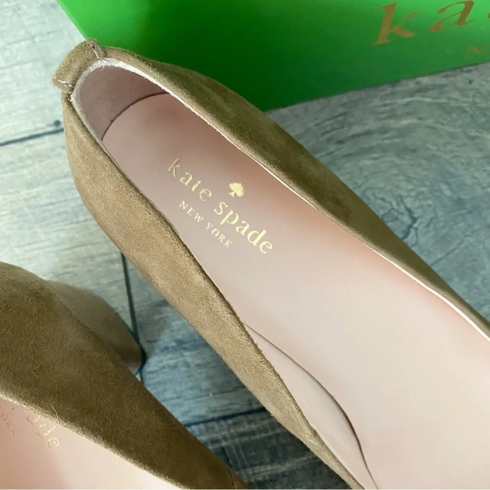 Kate Spade Shoes Size 10.5 Taupe Tan Brown Suede Beverly Pumps Block Heels NIB
